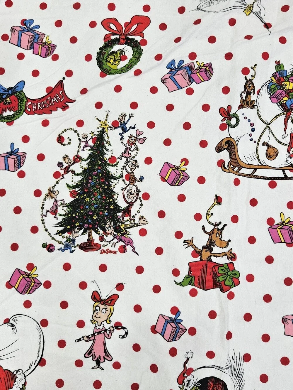 POTTERY BARN TEEN Dr Seuss The Grinch TWIN Duvet Cover Red Dot Cotton Flannel